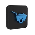 Blue Wheelbarrow icon isolated on transparent background. Tool equipment. Agriculture cart wheel farm. Black square