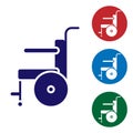 Blue Wheelchair for disabled person icon isolated on white background. Set icons in color square buttons. Vector Royalty Free Stock Photo