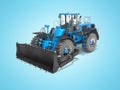 Blue wheeled dozer for quarrying isolated 3D render on blue background with shadow Royalty Free Stock Photo