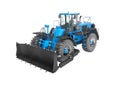 Blue wheeled dozer for quarrying isolated 3D render on white background no shadow