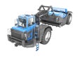 Blue wheeled tractor scraper isolated 3d render on white background no shadow Royalty Free Stock Photo