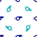 Blue Whistle icon isolated seamless pattern on white background. Referee symbol. Fitness and sport sign. Vector Royalty Free Stock Photo