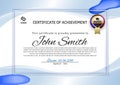 Blue white abstract certificate with white thin square, gold emblem