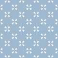 Blue and white abstract geometric seamless pattern with small flowers, crosses Royalty Free Stock Photo