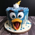 Blue And White Angry Birds Cake With Water Drop Design