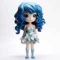 Blue And White Anime-inspired Toy Doll With Bold Design