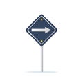 Blue and White Arrow Sign on Post Pointing Right Direction Simple Road Symbol Isolated Royalty Free Stock Photo