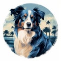 Australian Shepherd Beach Circle Painting - Digital Illustration