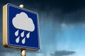 Blue and White Bad Weather Sign with Rainy Sky on Background Royalty Free Stock Photo