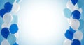 Blue and white balloons arranged in vertical borders against a light blue gradient background party Royalty Free Stock Photo