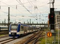 Blue and white train from Bayerische Regiobahn (BRB) Royalty Free Stock Photo