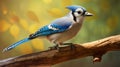 Organic Biomorphism: Blue Jay On Wood Branch In 8k Resolution