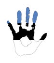 Vector handprint in the form of the flag of Estonia. blue, white, black color of the flag