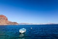 Blue and white boat on the Aegean sea. Therasia island, Greece Royalty Free Stock Photo