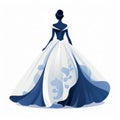 Minimalist Blue And White Dancer In Wedding Gown Illustration