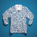 Dynamic Mark Making: White And Blue Shirt With Conceptual Digitalism Design Royalty Free Stock Photo