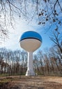 Blue and White Bulb Shaped Water Tower