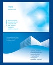 Blue and white business cards - vector backgrounds with abstractions and modern buildings