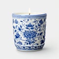 Vintage Delft Tile Inspired Scented Candle With Blue And White Floral Motifs