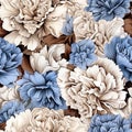 Blue And White Carnations Flower Pattern On Brown Background