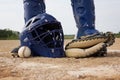 Blue and White Catcher`s gear Royalty Free Stock Photo