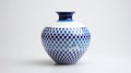 Blue And White Ceramic Vase With Illusory Gradient On Clean White Background