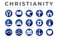 Blue and White Christianity Icon Set with Faith, Bible, Crucifixion , Baptism, Church, Resurrection, Holy Spirit, Saints,