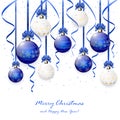 Blue and white Christmas balls with tinsel Royalty Free Stock Photo