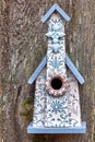 Blue and white church birdhouse Royalty Free Stock Photo