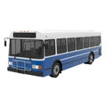 Blue and White City Bus on Black Background Royalty Free Stock Photo