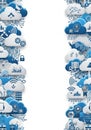 Blue and white cloud icons arranged vertically, featuring various technology symbols Royalty Free Stock Photo