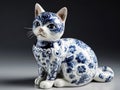 Blue and white color porcelain cute cat figure