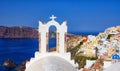 Blue and white colours of Oia City. Magnificent panorama of the island of Santorini Greece during a beautiful sunset in the Medite Royalty Free Stock Photo
