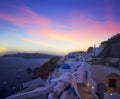 Blue and white colours of Oia City. Magnificent panorama of the island of Santorini Greece during a beautiful sunset in the Medite Royalty Free Stock Photo