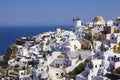 Blue and white colours of Oia City. Magnificent panorama of the island of Santorini Greece