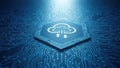 A blue and white computer chip with a cloud symbol on it Royalty Free Stock Photo