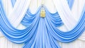 Blue and white curtain on stage