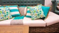 Blue and white cushions on a sofa as styled by interior designer Royalty Free Stock Photo