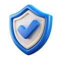 Blue and white 3 D shield with blue checkmark on white background security Royalty Free Stock Photo