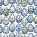 Blue and White Decorated Easter Eggs Pattern Royalty Free Stock Photo