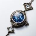 Antique Silver Watch With Cyanotype Diamond Bracelet