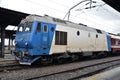 Blue and white diesel electric locomotive: Bucharest Romania