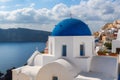 Blue and white domed churches on Santorini Greek Island Royalty Free Stock Photo