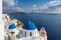 Blue and white domed churches on Santorini Greek Island, Royalty Free Stock Photo