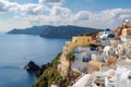 Blue and white domed churches on Santorini Greek Island Royalty Free Stock Photo