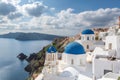 Blue and white domed churches on Santorini Greek Island Royalty Free Stock Photo