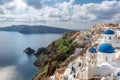 Blue and white domed churches on Santorini Greek Island Royalty Free Stock Photo