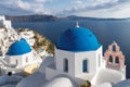 Blue and white domed churches on Santorini Greek Island Royalty Free Stock Photo