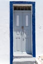 Blue and white door in the old town, santorini, greece Royalty Free Stock Photo