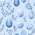A blue and white egg pattern with leaves and flowers Royalty Free Stock Photo